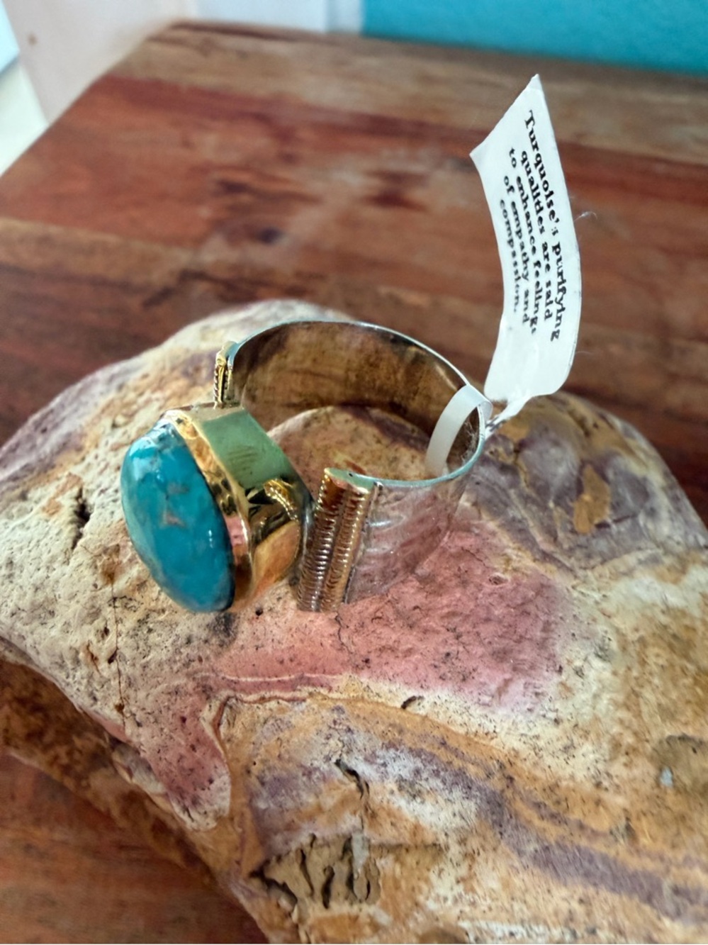 Turquoise Stone 925 (stamped) Silver & Gold Accent Statement Ring - Unbranded